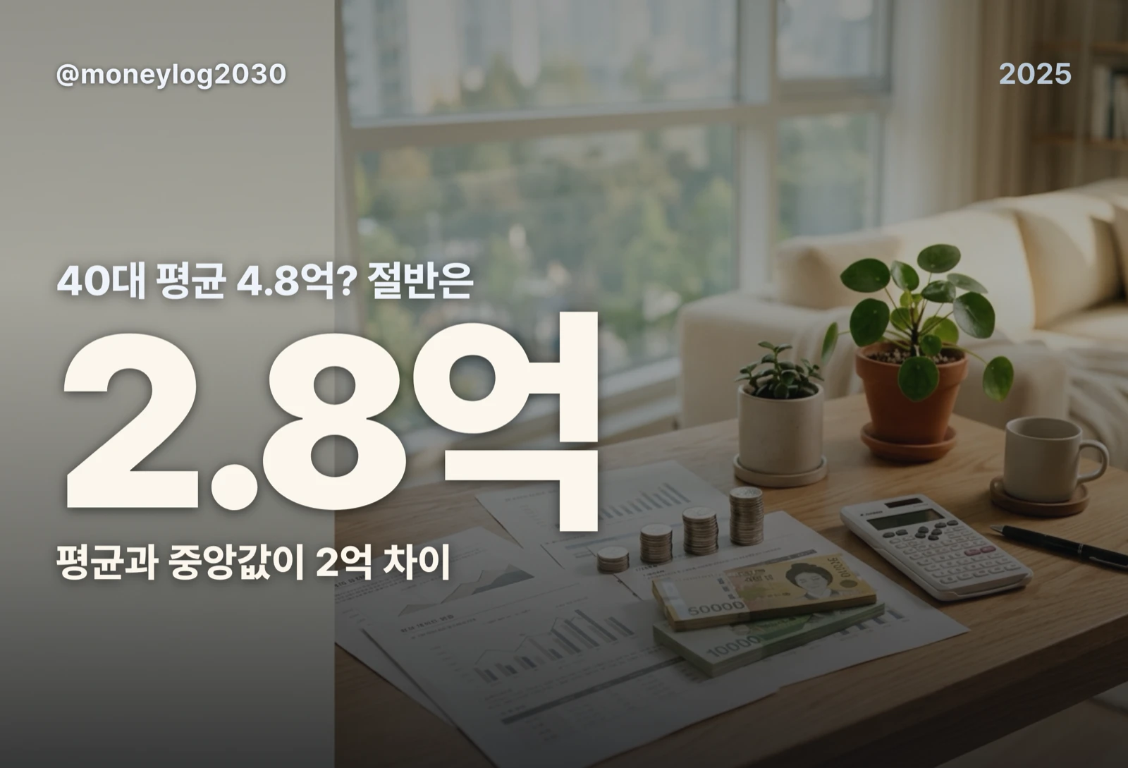 대한민국 40대 평균 순자산 4억 8천만원과 중앙값 2억 8천만원 비교 대표 이미지